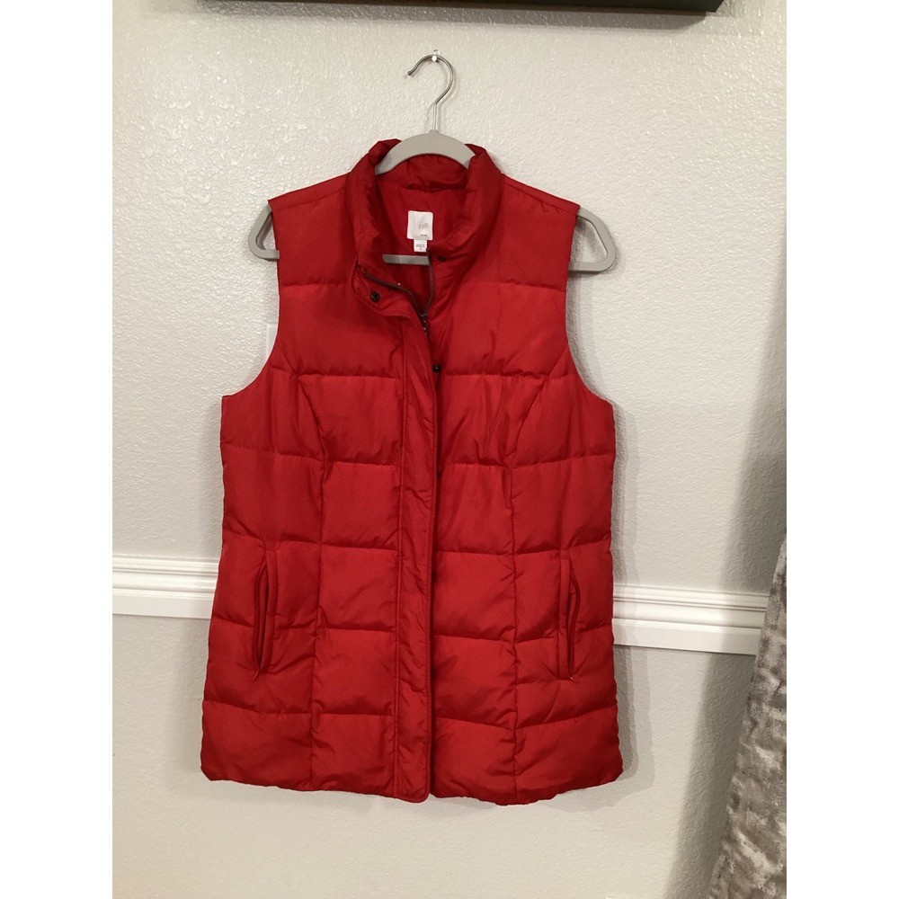 J Jill Womens Red Quilted Down Puffer Vest Stand Collar Zip Front Medium